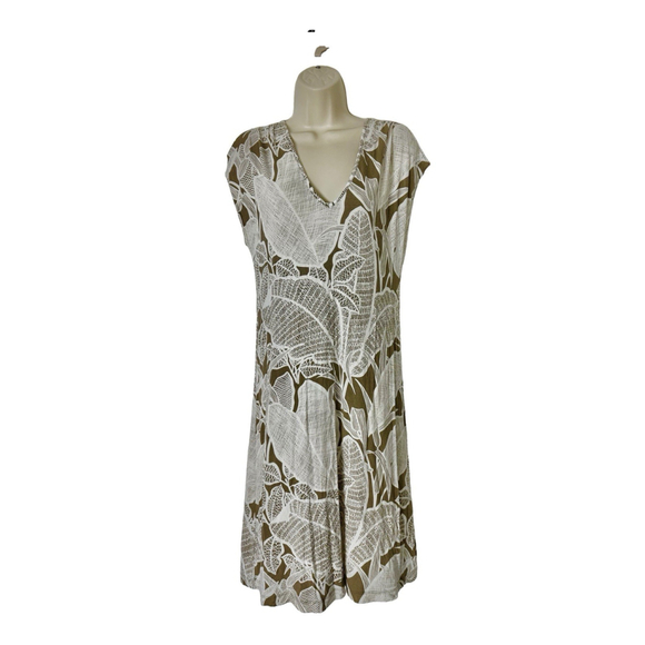 Tommy Bahama Tropical Palm Midi Dress XS Brown White Stretch Resortwear Beach - Picture 1 of 7